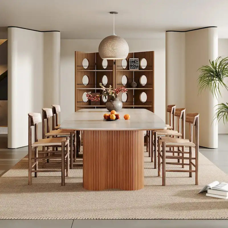 78.7Rectangle Dining Table, Luxury Sintered Stone Kitchen Table with Solid Wood Legs