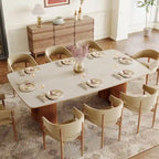 78.7Rectangle Dining Table, Luxury Sintered Stone Kitchen Table with Solid Wood Legs