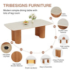 78.7Rectangle Dining Table, Luxury Sintered Stone Kitchen Table with Solid Wood Legs