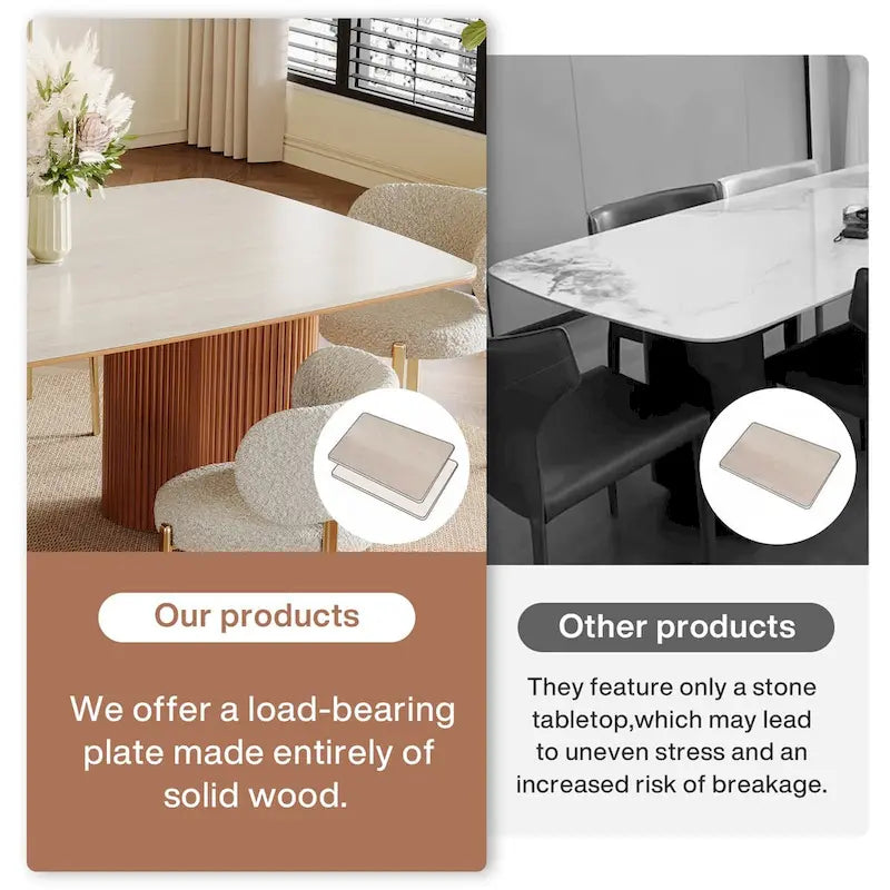 78.7Rectangle Dining Table, Luxury Sintered Stone Kitchen Table with Solid Wood Legs