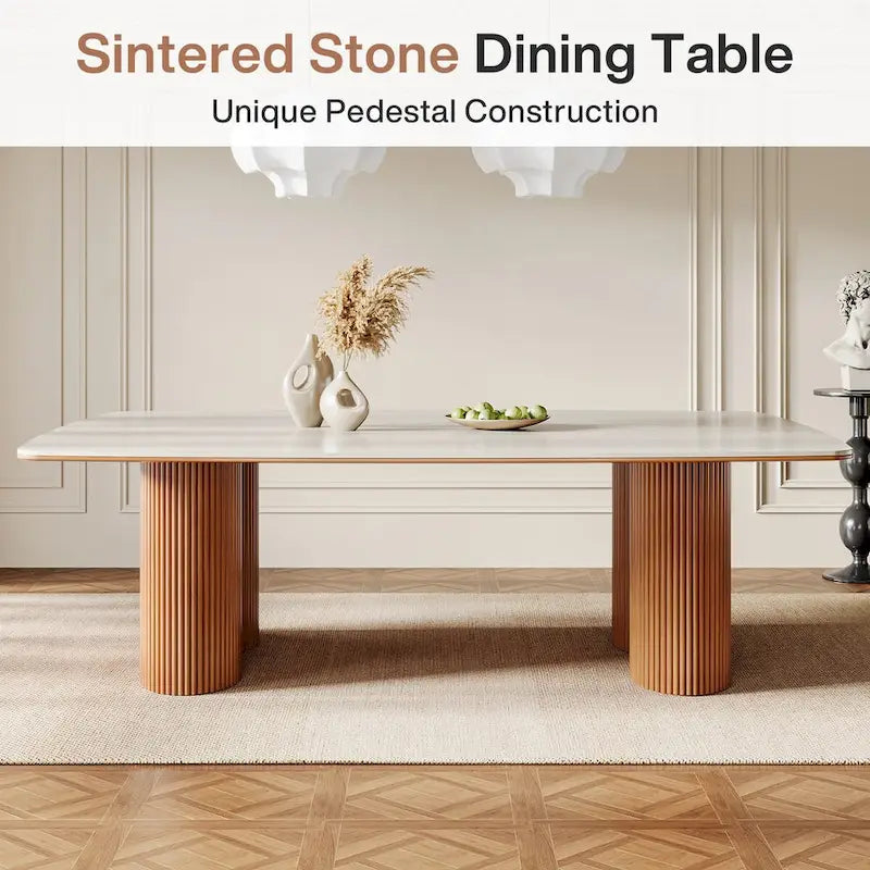 78.7Rectangle Dining Table, Luxury Sintered Stone Kitchen Table with Solid Wood Legs