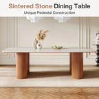 78.7Rectangle Dining Table, Luxury Sintered Stone Kitchen Table with Solid Wood Legs