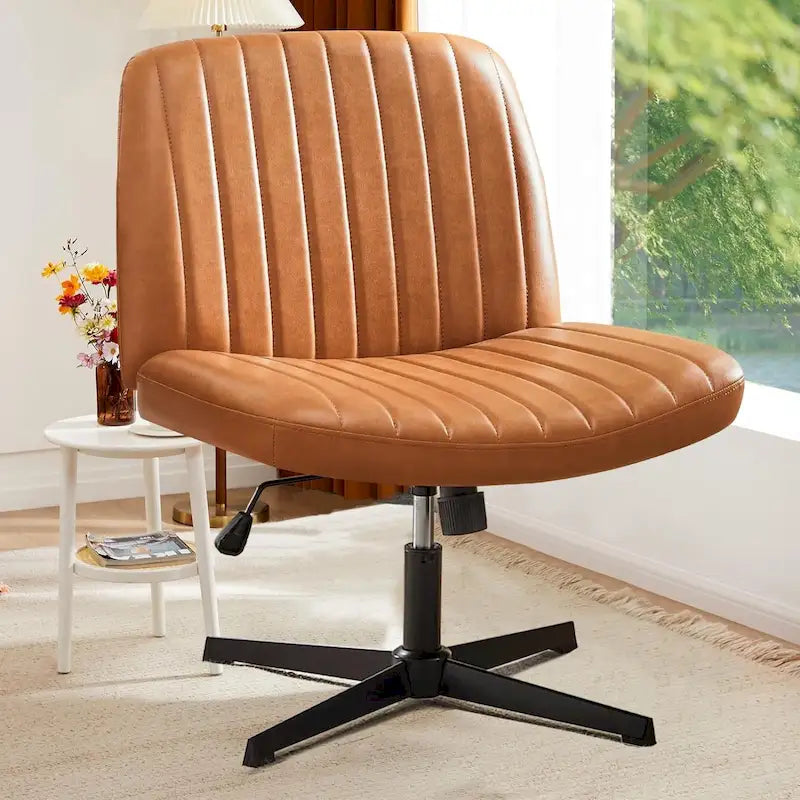 Cross Legged Armless Adjustable Swivel Padded Home Office Desk Chair No Wheels