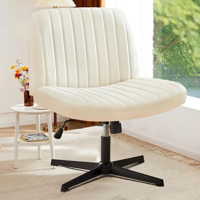 Chaise de bureau à dossier rembourré, sans accoudoirs, sans roulettes, réglable, pivotante, pour la maison ou le bureau, avec pieds croisés.