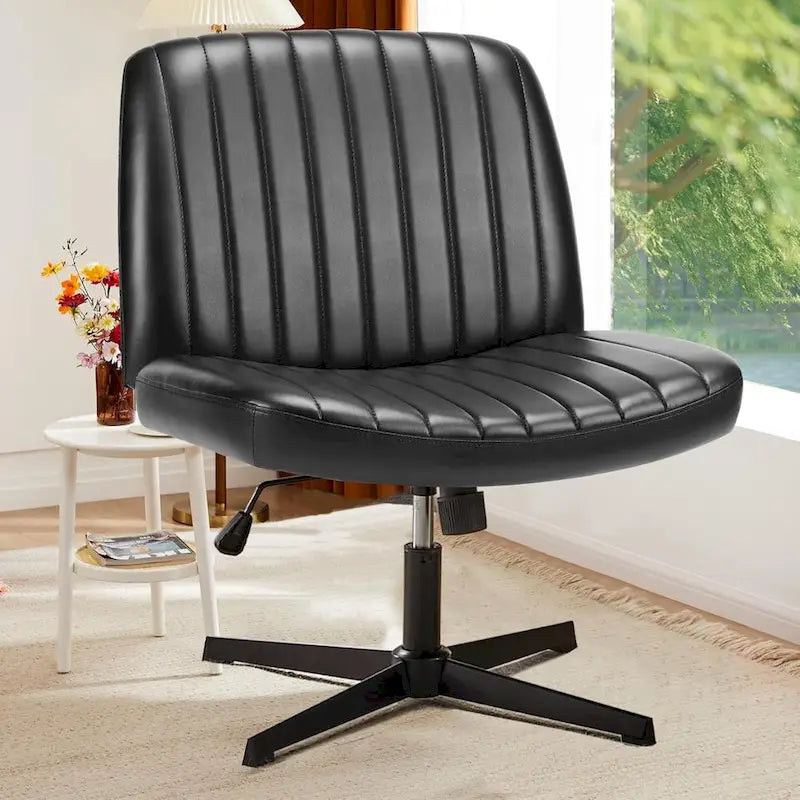 Chaise de bureau à dossier rembourré, sans accoudoirs, sans roulettes, réglable, pivotante, pour la maison ou le bureau, avec pieds croisés.