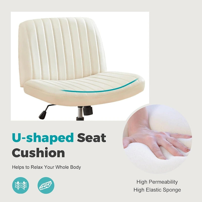 Chaise de bureau à dossier rembourré, sans accoudoirs, sans roulettes, réglable, pivotante, pour la maison ou le bureau, avec pieds croisés.