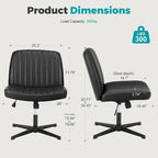 Chaise de bureau à dossier rembourré, sans accoudoirs, sans roulettes, réglable, pivotante, pour la maison ou le bureau, avec pieds croisés.