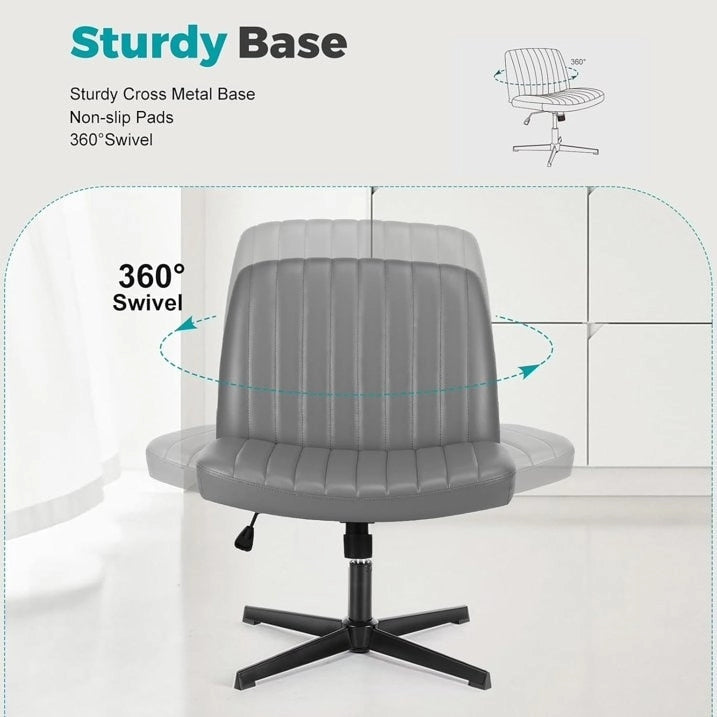 Chaise de bureau à dossier rembourré, sans accoudoirs, sans roulettes, réglable, pivotante, pour la maison ou le bureau, avec pieds croisés.