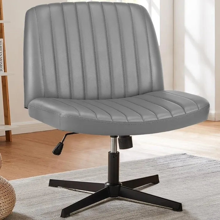 Chaise de bureau à dossier rembourré, sans accoudoirs, sans roulettes, réglable, pivotante, pour la maison ou le bureau, avec pieds croisés.