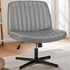 Chaise de bureau à dossier rembourré, sans accoudoirs, sans roulettes, réglable, pivotante, pour la maison ou le bureau, avec pieds croisés.