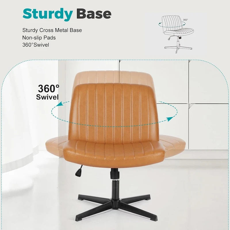 Chaise de bureau à dossier rembourré, sans accoudoirs, sans roulettes, réglable, pivotante, pour la maison ou le bureau, avec pieds croisés.