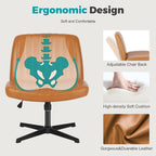 Chaise de bureau à dossier rembourré, sans accoudoirs, sans roulettes, réglable, pivotante, pour la maison ou le bureau, avec pieds croisés.
