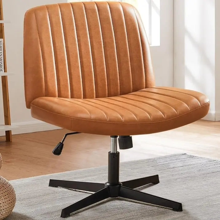 Chaise de bureau à dossier rembourré, sans accoudoirs, sans roulettes, réglable, pivotante, pour la maison ou le bureau, avec pieds croisés.