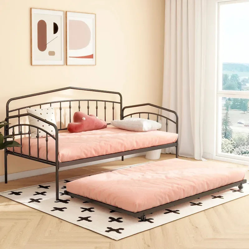 Calantha Modern Metal Twin Size Daybed with Trundle Space-Saving Sofa Bed by