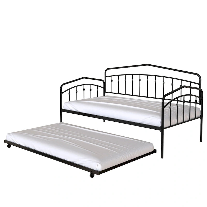 Calantha Modern Metal Twin Size Daybed with Trundle Space-Saving Sofa Bed by