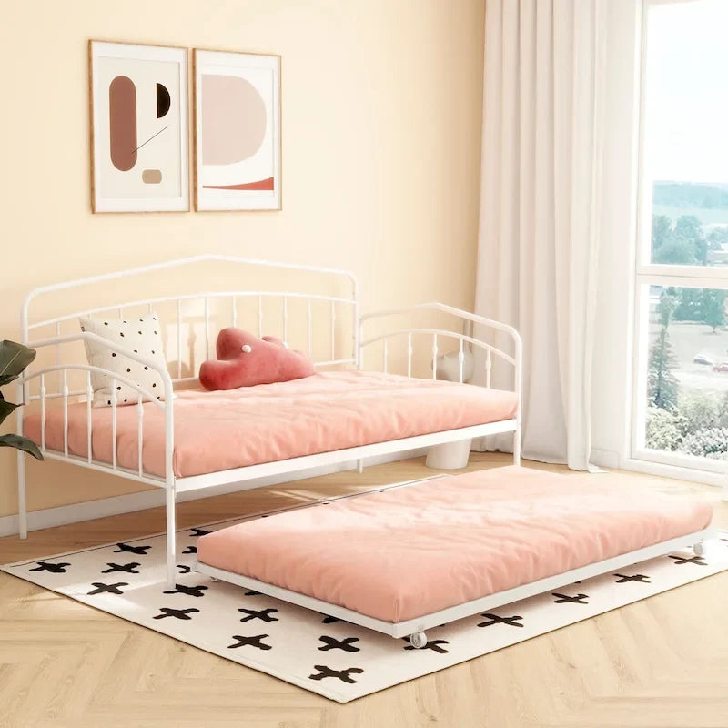 Calantha Modern Metal Twin Size Daybed with Trundle Space-Saving Sofa Bed by