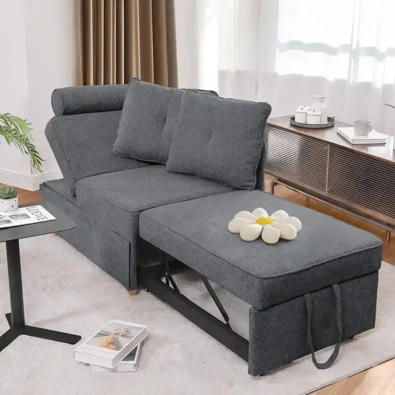 4 in 1 Multi-Function Folding Sofa Folding Bed Single Futon Couch Guest Bed with 2 Throw Pillows