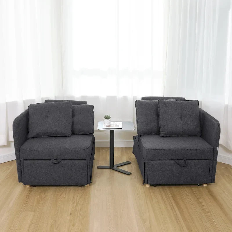 4 in 1 Multi-Function Folding Sofa Folding Bed Single Futon Couch Guest Bed with 2 Throw Pillows