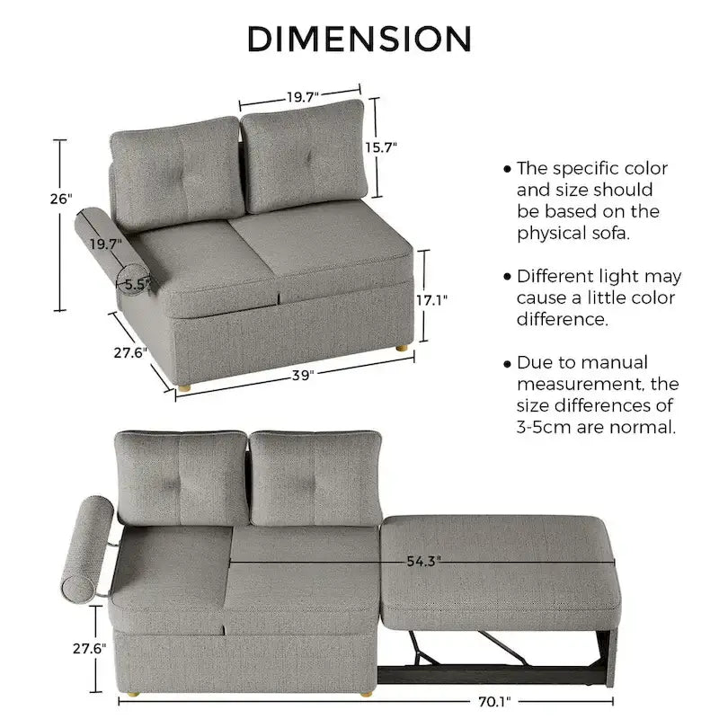 4 in 1 Multi-Function Folding Sofa Folding Bed Single Futon Couch Guest Bed with 2 Throw Pillows