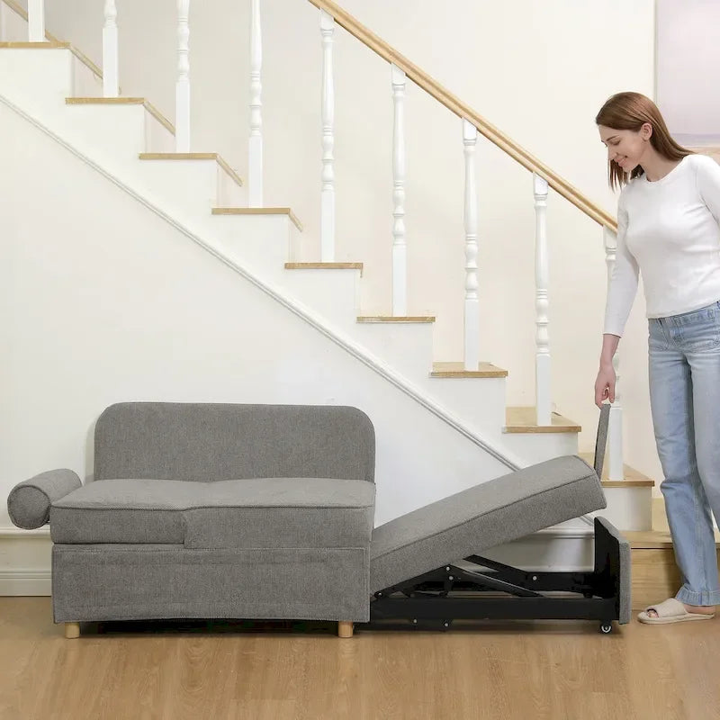 4 in 1 Multi-Function Folding Sofa Folding Bed Single Futon Couch Guest Bed with 2 Throw Pillows