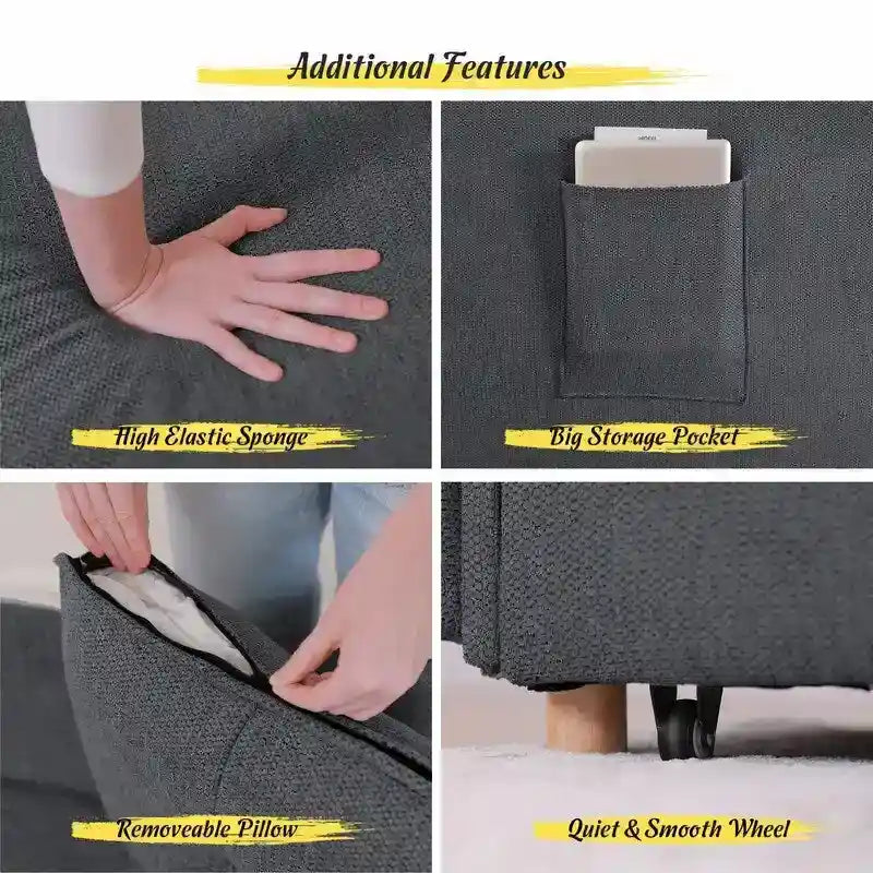 4 in 1 Multi-Function Folding Sofa Folding Bed Single Futon Couch Guest Bed with 2 Throw Pillows