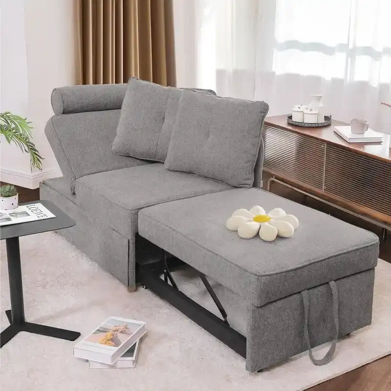 4 in 1 Multi-Function Folding Sofa Folding Bed Single Futon Couch Guest Bed with 2 Throw Pillows