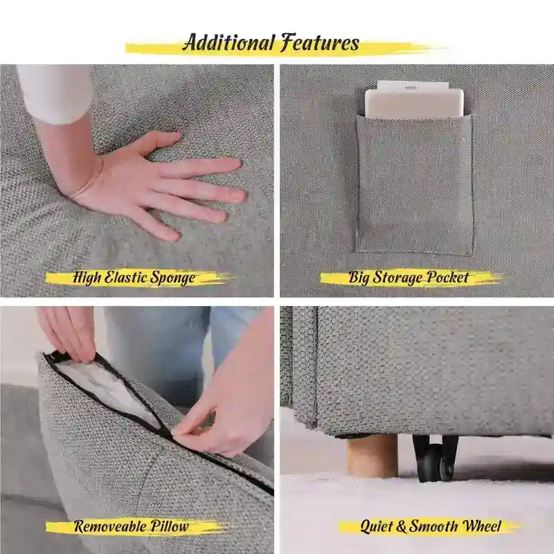 4 in 1 Multi-Function Folding Sofa Folding Bed Single Futon Couch Guest Bed with 2 Throw Pillows