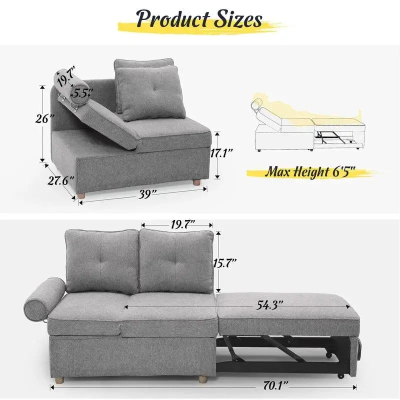 4 in 1 Multi-Function Folding Sofa Folding Bed Single Futon Couch Guest Bed with 2 Throw Pillows