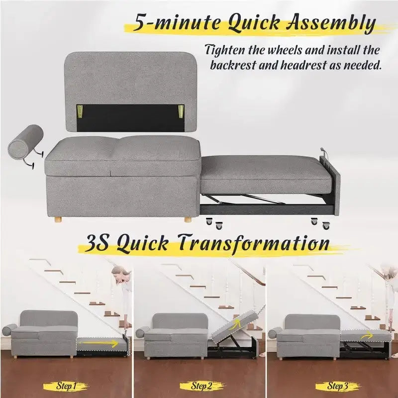4 in 1 Multi-Function Folding Sofa Folding Bed Single Futon Couch Guest Bed with 2 Throw Pillows