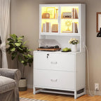 2 Drawer File Cabinet Lock & Charging Station Storage Shelf