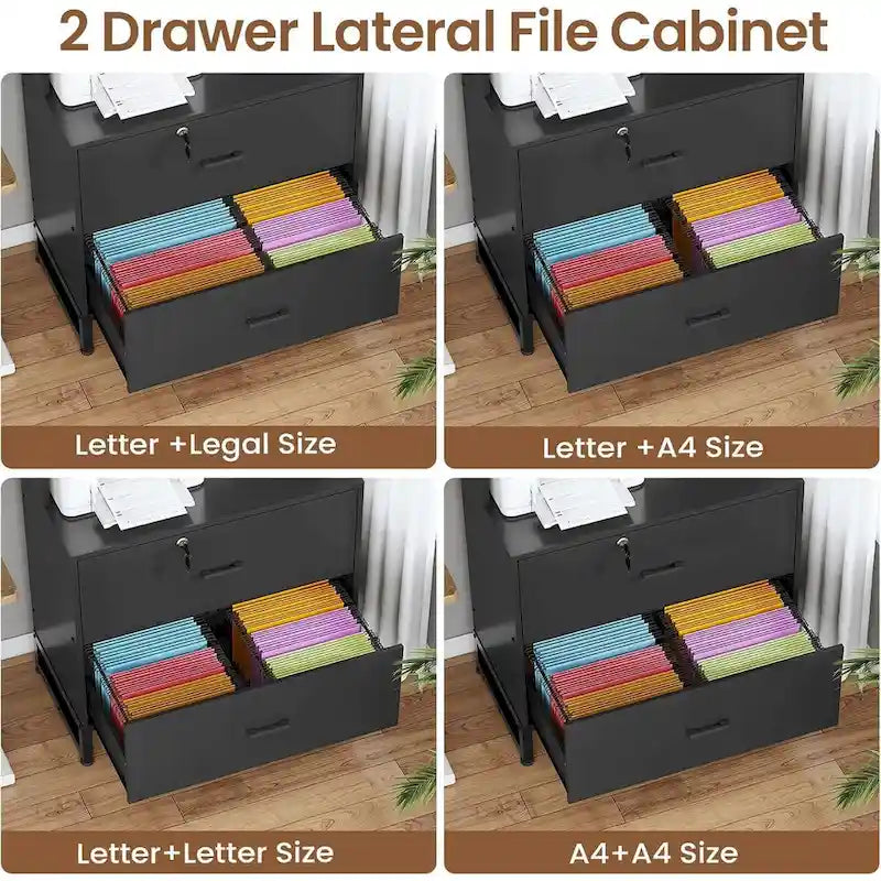 2 Drawer File Cabinet Lock & Charging Station Storage Shelf