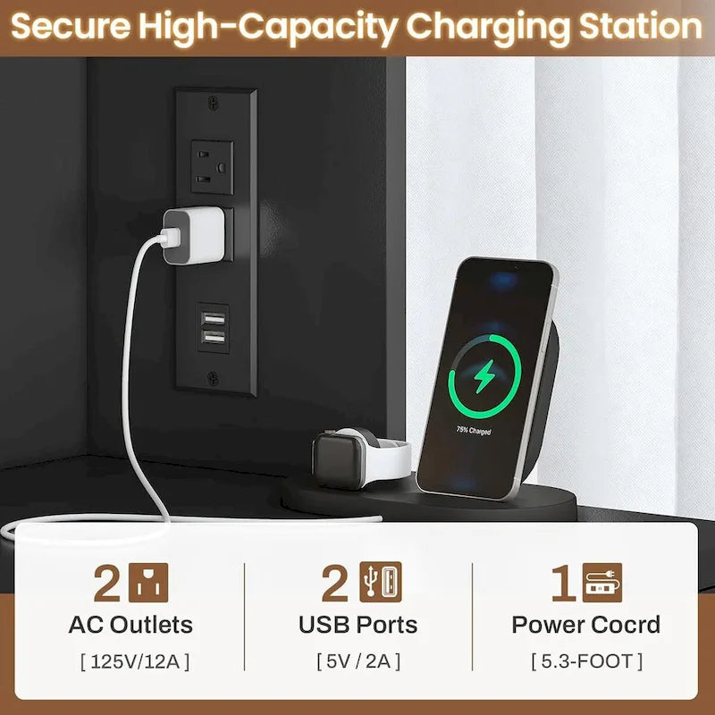 2 Drawer File Cabinet Lock & Charging Station Storage Shelf