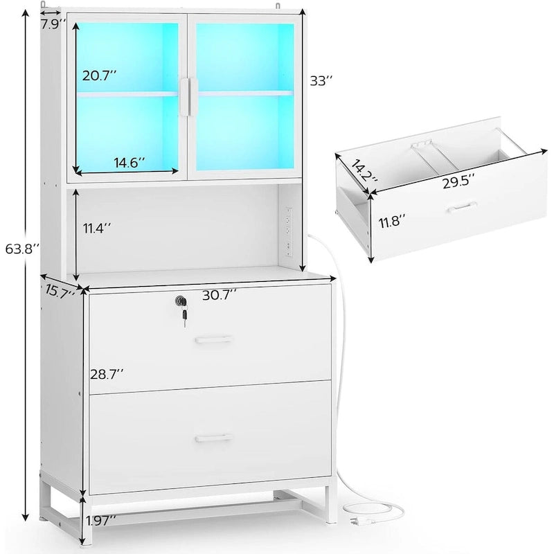 2 Drawer File Cabinet Lock & Charging Station Storage Shelf