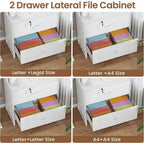 2 Drawer File Cabinet Lock & Charging Station Storage Shelf