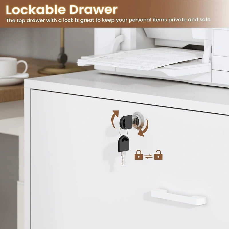2 Drawer File Cabinet Lock & Charging Station Storage Shelf
