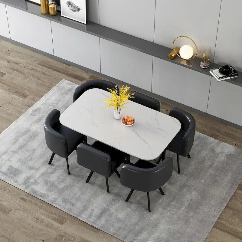 Modern 7 Pieces Dining Table Set, Rectangle Dining Table with 6 Chairs for Dining Room, Kitchen
