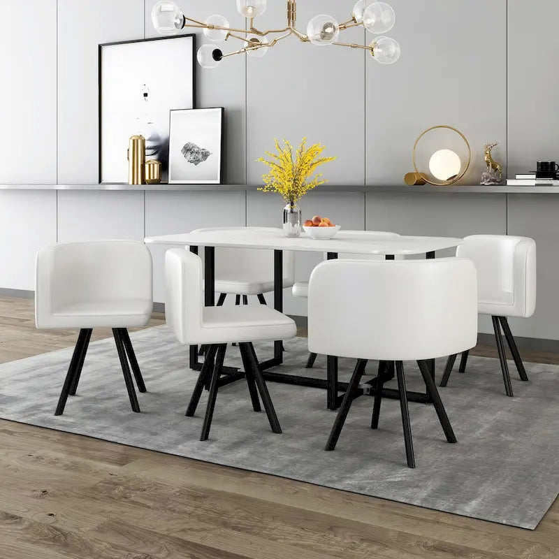 Modern 7 Pieces Dining Table Set, Rectangle Dining Table with 6 Chairs for Dining Room, Kitchen