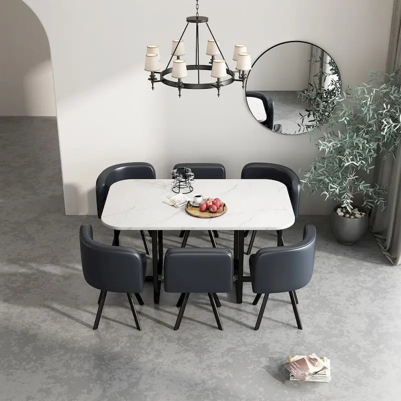 Ensemble table à manger 7 pièces moderne, table à manger rectangulaire avec 6 chaises pour salle à manger, cuisine