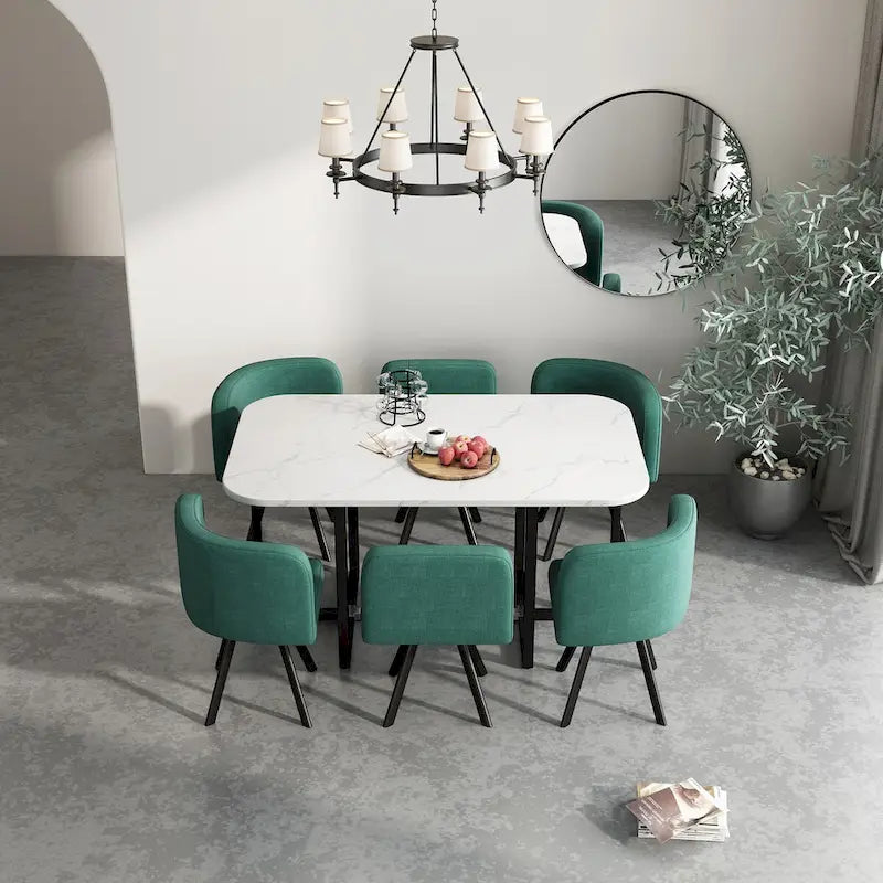 Ensemble table à manger 7 pièces moderne, table à manger rectangulaire avec 6 chaises pour salle à manger, cuisine